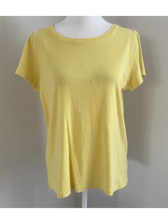 St. John's Bay Tops - St Johns Bay Women's Medium Yellow Cotton Casual Short Sleeve Top Tee